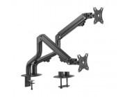 Arm for 2 monitors 17--32- - Gembird MA-DA2-02, Steel (1.35 mm), Gas spring 2-8 kg per screen, VESA 75/100, arm rotates, extends and retracts, tilts to change reading angles, and allows to rotate display from landscape-to-portrait mode